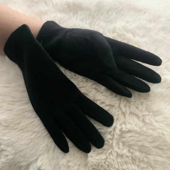 Luxury Cashmere Merino Wool Gloves Classic Black Winter Mittens Fleece inside - Picture 5 of 10